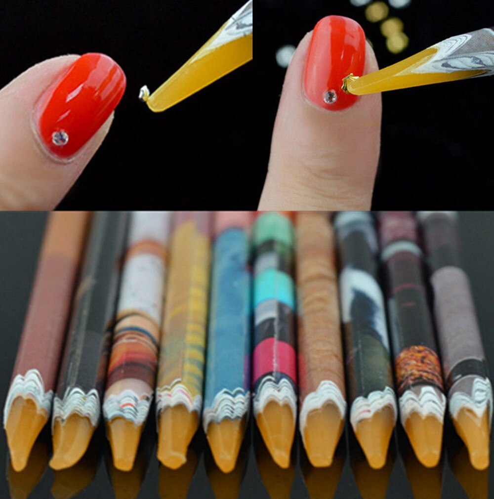 1Pc 10Cm Wax Pen Puntjes Potlood Nail Art Gereedschap Zelfklevende Rhinestones Gems Boren Picking Picker Tips gereedschap Willekeurige Kleur