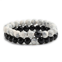 2 Teile/satz Trendy Natürliche Stein Weiß und Schwarz Yin Yang Perlen Armbänder Charme Perlen Strang Paare Freundschaft Abstand Armband