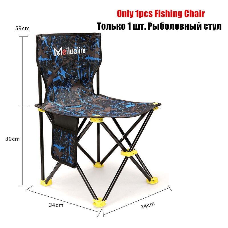 Bærbar fiskestol foldestol multifunktionel udendørs campingstol høj belastning strand vandreture picnic sæde værktøj stol: 59cm blå camo
