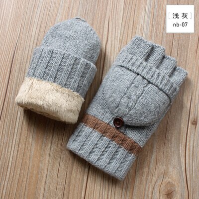 Guantes sin dedos de invierno para hombre, mitones de lana tejidos, manoplas cálidas de terciopelo para invierno, manoplas cálidas para hombre, medio guantes de conducir dedo