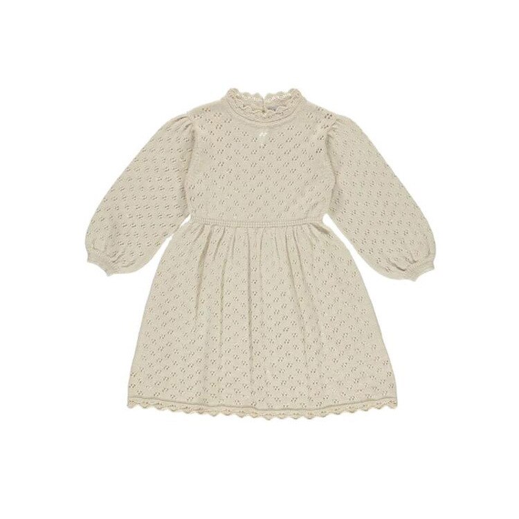 Honeycherry stil til efterår og #39 pigekjole til børn og #39 udhulet langærmet kjole strikket uldkjole: Beige / 24m