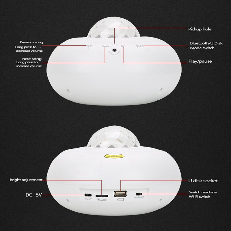 Projektor do oświetlenia nocnego z głośnikiem Bluetooth dynamiczne światło nocne RGB dla dzieci dorośli do sypialni/imprez/wystroju domu
