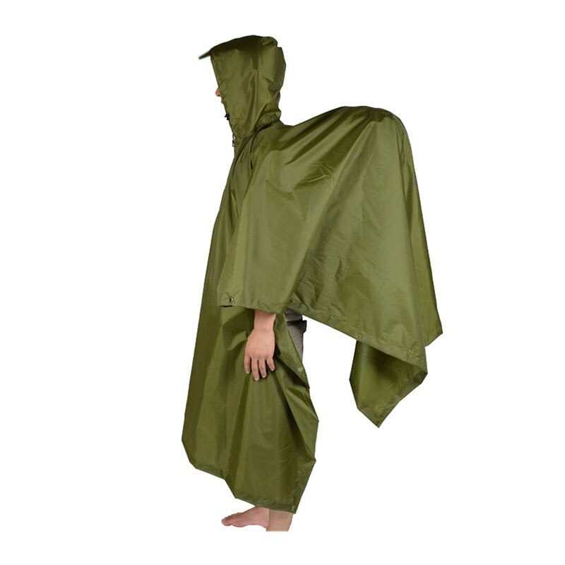 Mochila impermeable 3 en 1, cubierta de lluvia, capucha, senderismo, ciclismo, impermeable, Poncho, tienda de campaña al aire libre, esterilla,: army green