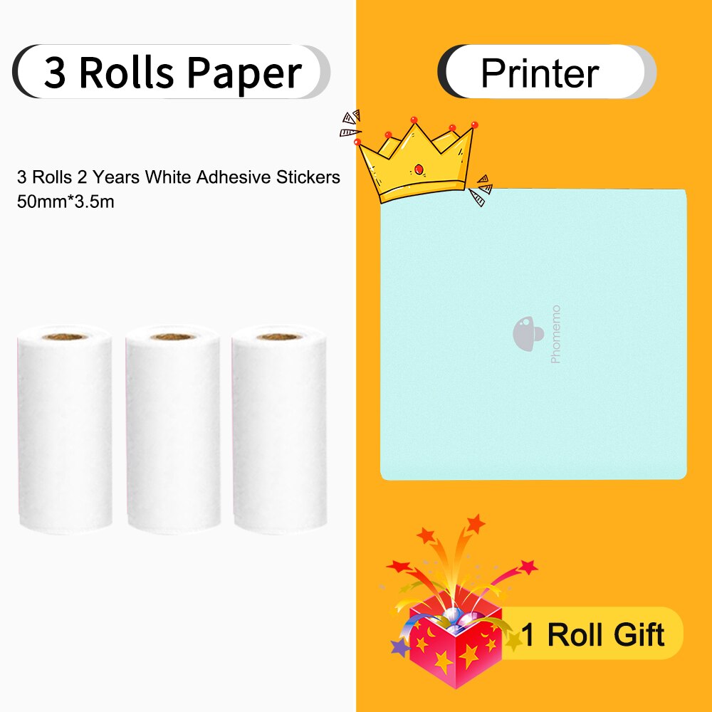 Phomemo M02 Thermal Printer Impresora Portátil Print Pocket Mini Label Sticker Maker Wireless Mobile Phone Printer: 1P-Adheisve White