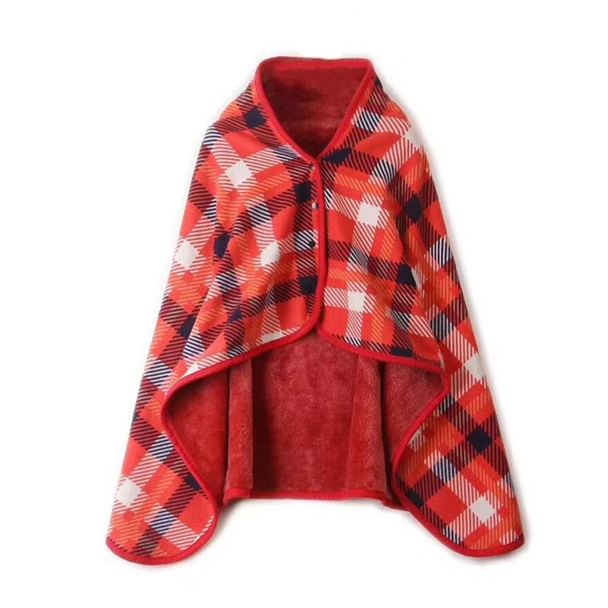Plaid warm flanel + polar fleece deken kantoor benen knie gooi lui Wrap shawl wearable dikke deken met knop # wqy516: 4