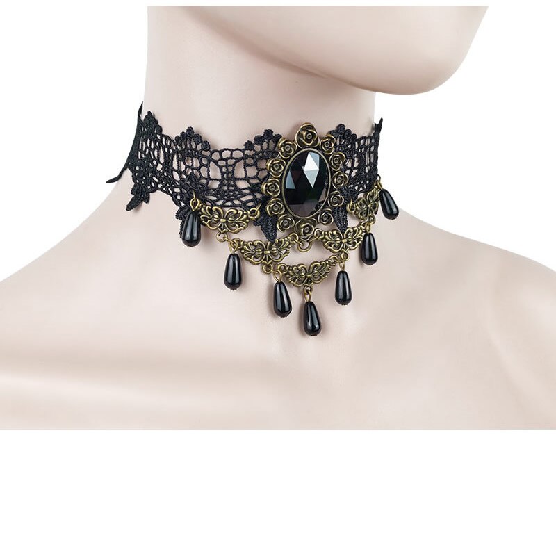 2025 Gothic Jewelry Red Bat Halloween Necklace Lace Choker Necklace for Women Nightmare Before Christmas Black Layered Necklace: Blue Zinc