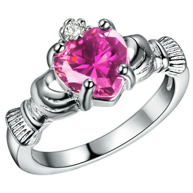 Anillo Claddagh de compromiso de boda con corona de circón de Color plateado para mujer talla 6-10: 10 / Rosa