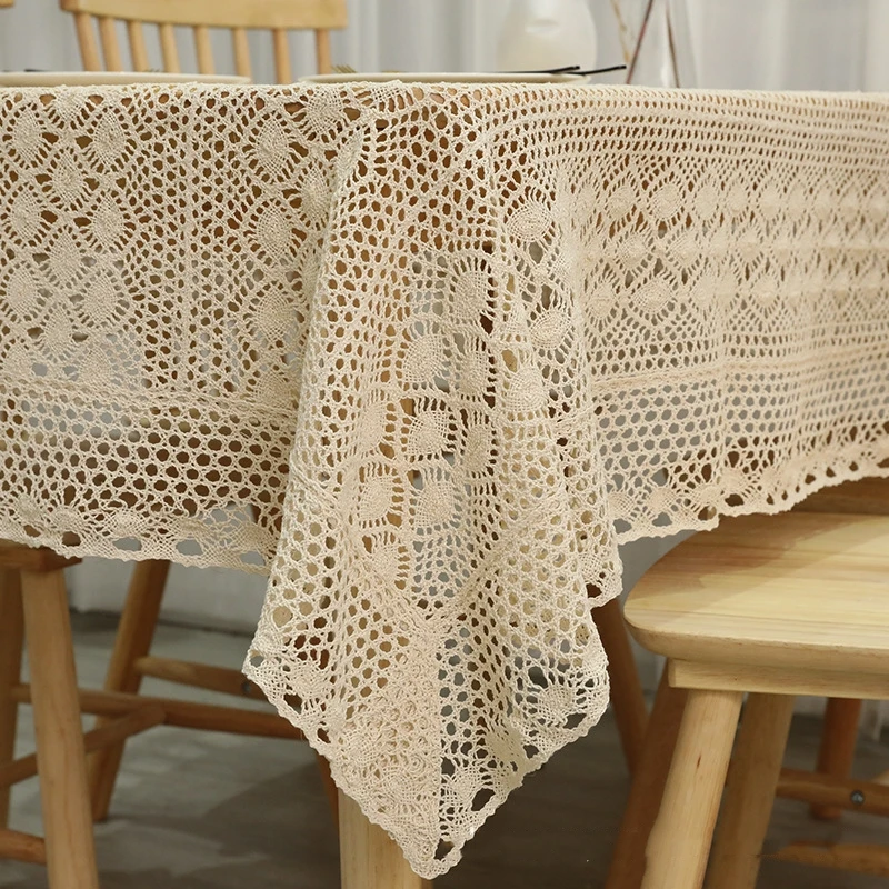 Rechteckige häkeln hohle tischdecke retro esstisch abdeckung spitze tischdecke weiche tisch flagge: Beige / 110*110cm