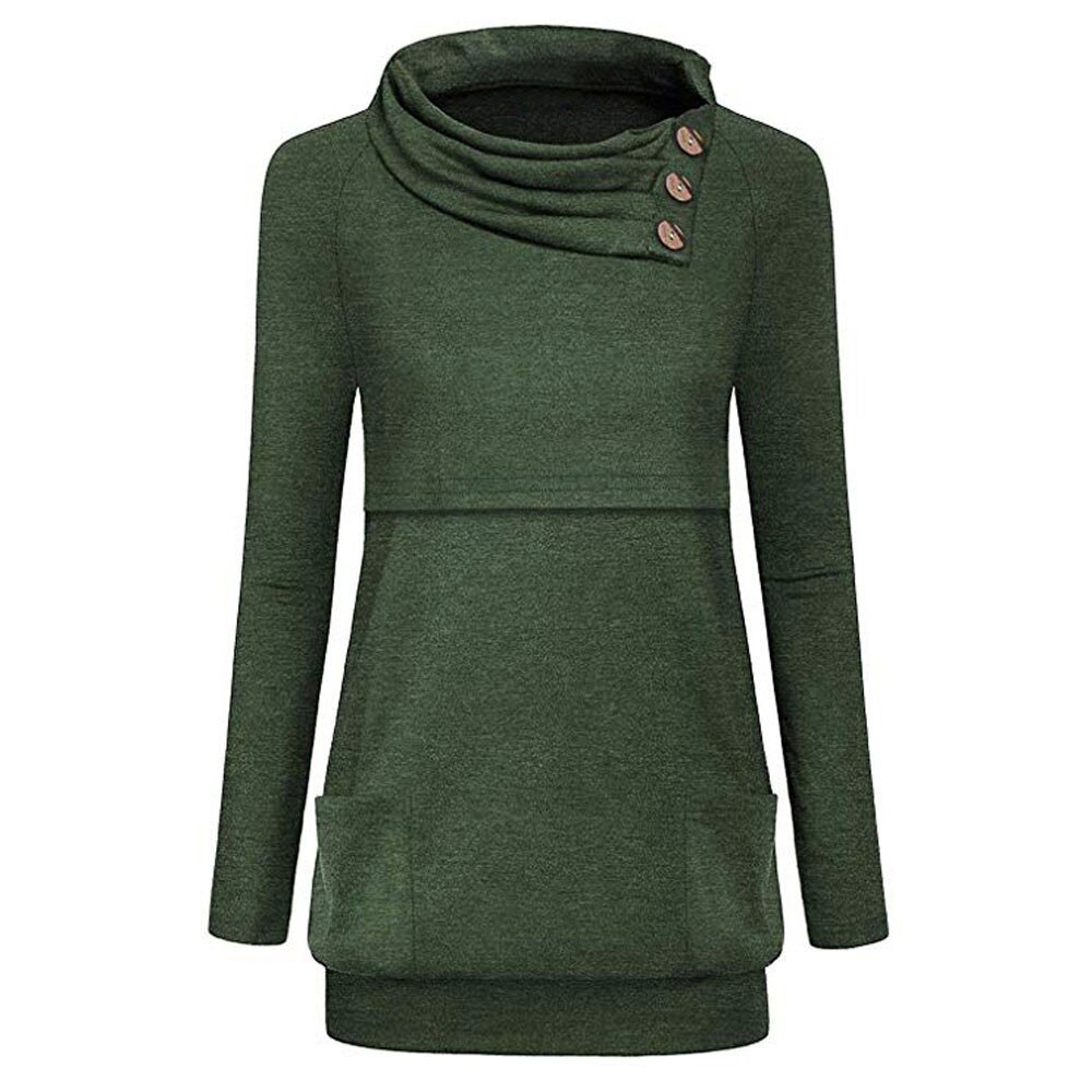 Chemisier de maternité à manches longues | Bouton femme, col bénitier, haut et Blouse d'allaitement: Green / XL