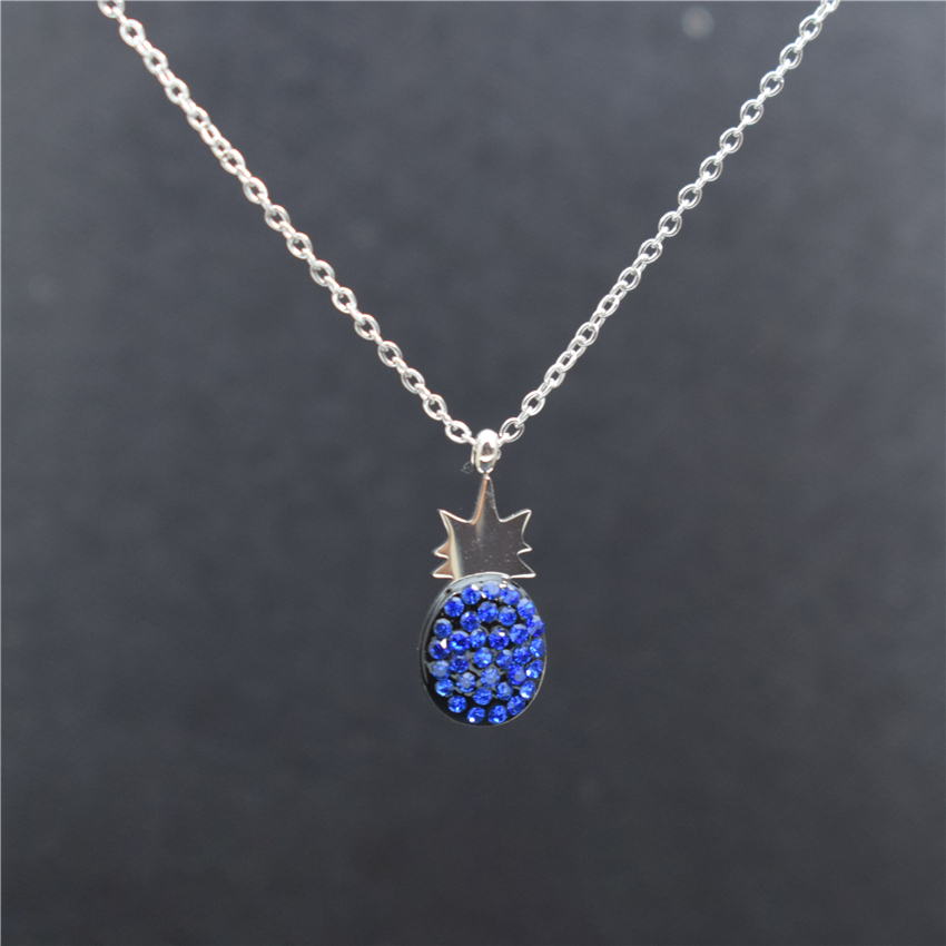 Unique Stainless Steel Gold Chain CZ Blue Butterfly Necklace For Women Bijoux Femme Pineapple Choker Necklaces Birthday BFF: Platinum Pineapple