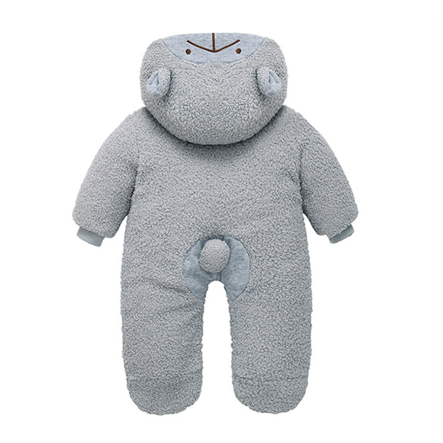 Winter Cartoon Beer Dikke Fleece Rompertjes Baby Boy 12M Tot 24M Leeftijd Hooded Flanel Jumpsuit Peuter Grijs Baby meisje Romper Met Oren
