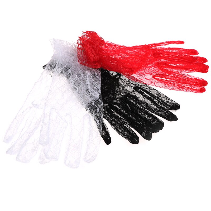 Guantes de encaje blanco marfil, cortos, negros, rojos, accesorios de boda, guantes de encaje para , 1 par