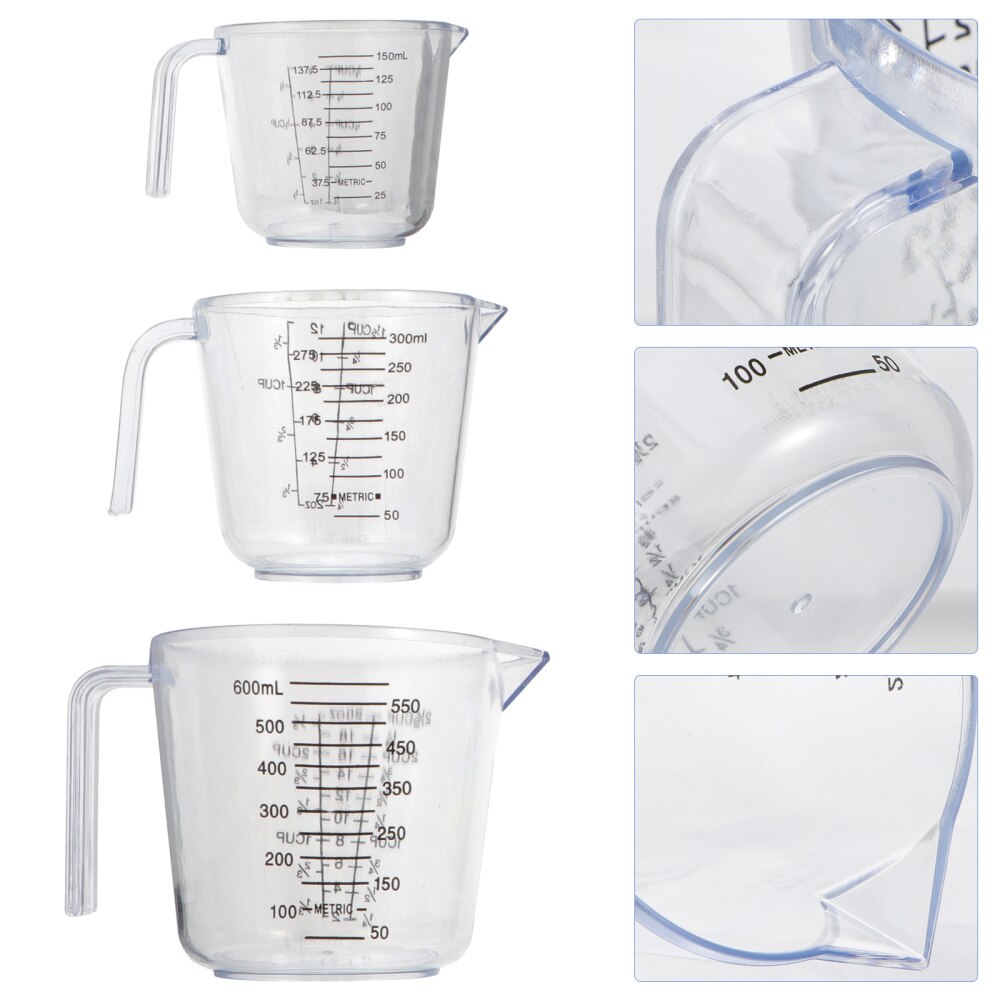 3pcs Transparent Clear Measuring Cups Home Baking Scale Cups Tools Set: Default Title