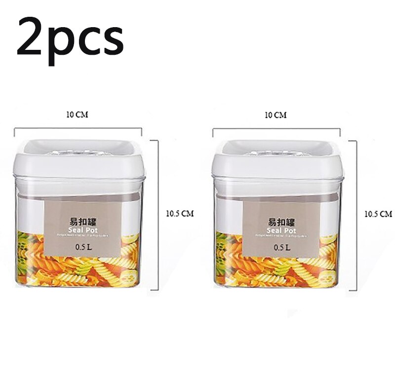 Plastic Food Storage Box Kitchen Refrigerator Containers Transparent Sealed Cans Lid Fresh-keeping Tanks Storage Containers: 2pcs 0.5L