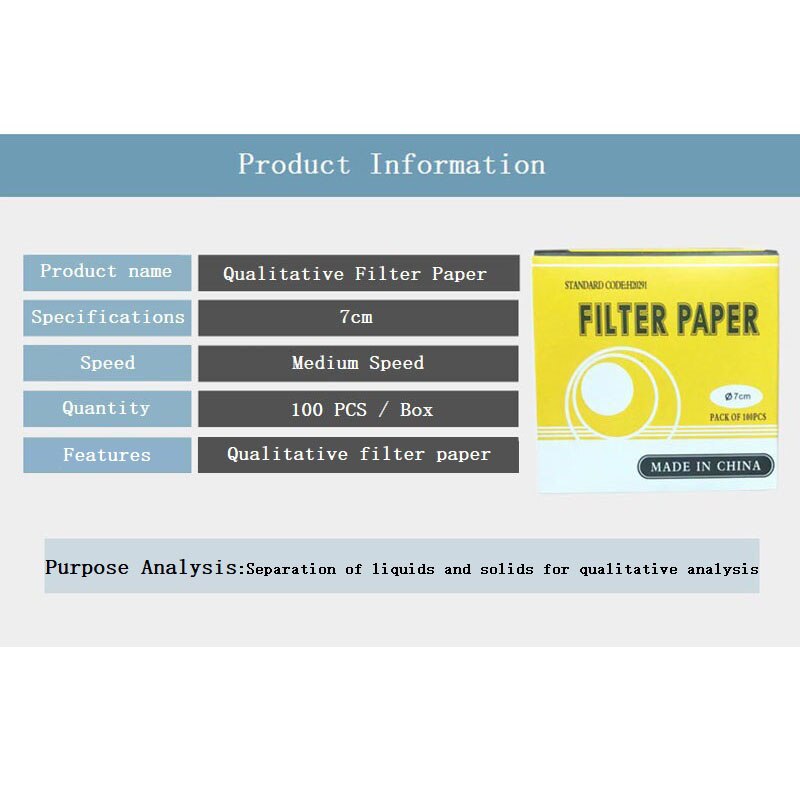 Papel de filtro de velocidad media para embudo de laboratorio, 100 piezas, uso en círculos, diámetro de 7cm, papel de filtro de aceite, análisis cuantitativo