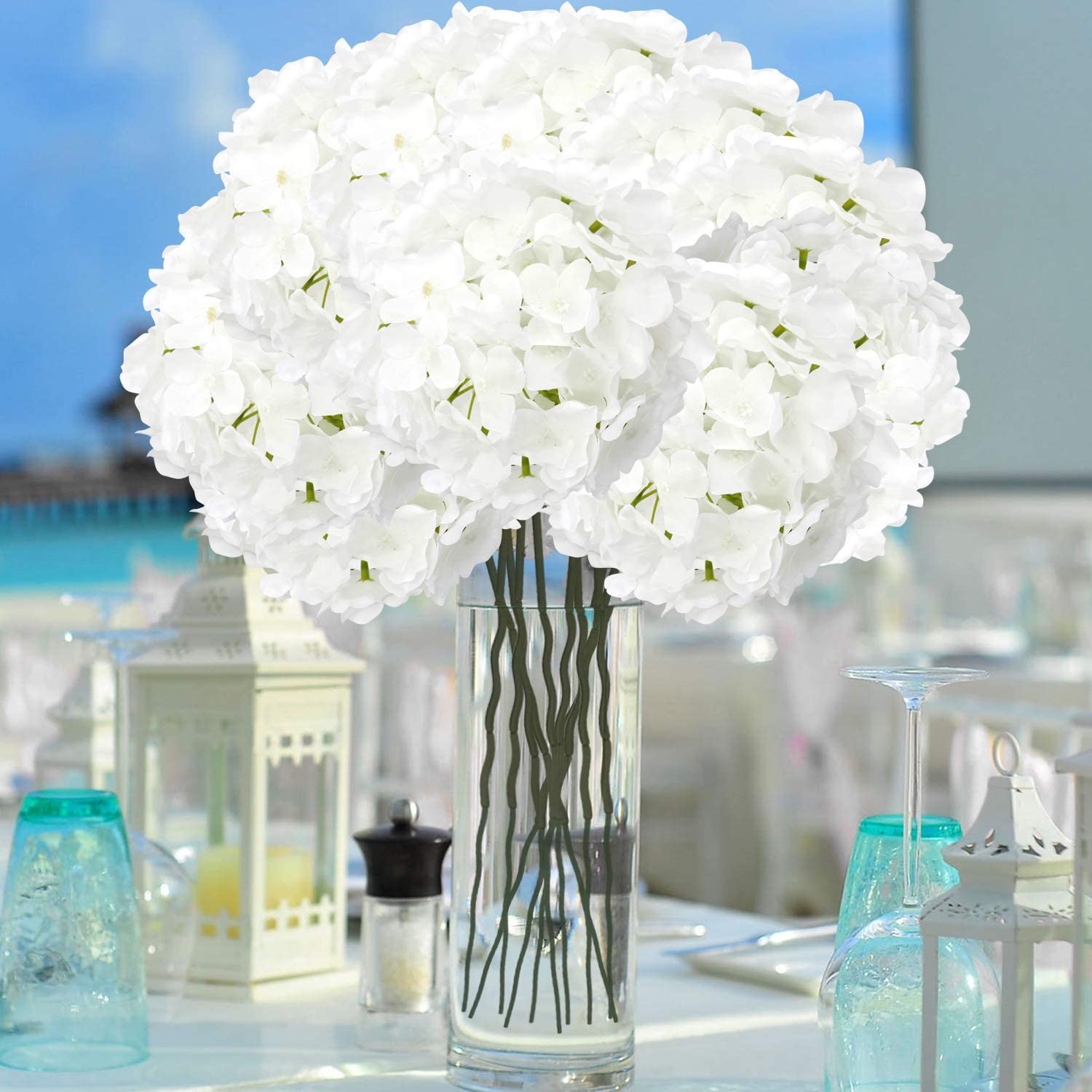 Zijde Hortensia Hoofden Kunstmatige Bloemen Boeket Met Stengels Voor Thuis Bruiloft Decoratie 10Pcs