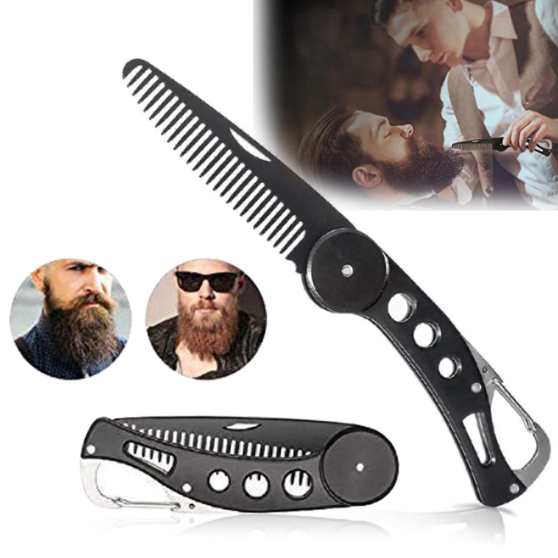 Peine para Barba de acero inoxidable para hombre, portátil, bolsillo plegable, cepillos para el pelo salón, peine plegable antiestático, alisador de aceite