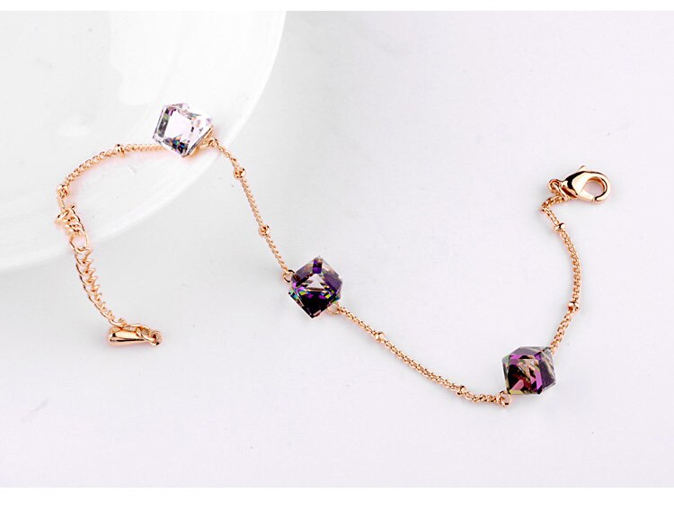 Djm Zomer Mode-sieraden Armbanden Drie Vierkante Magic Box Crystal Rose Goud Kleur Chain Armbanden Voor Vrouwen (DJ1003)