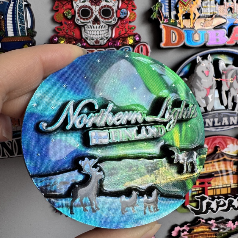 Imanes de nevera, recuerdo turístico, Cancun, México, Dubái, Helsinki, Finlandia, Hakone, Tokio, Japón, Chile, papel de aluminio, pegatinas de decoración de madera