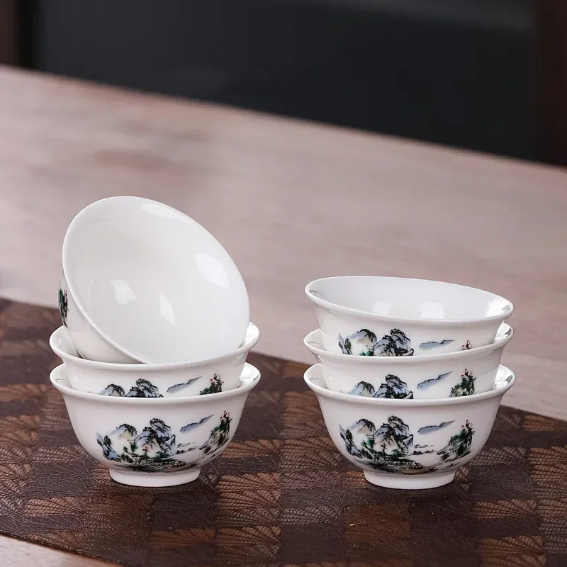 Juego de 6 unidades de taza de té con pintura de paisaje pintada a mano, taza maestra de Boutique hecha a mano, suministros de artículos de té chinos, accesorios para la ceremonia del té: green