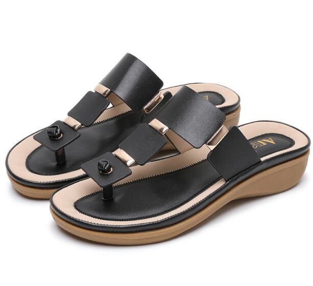 Kvinner tøfler flip flops sommer strand sko kiler slides jenter flate sandaler bohemiske fritidssandaler og tøfler  hy155: Svart / 7