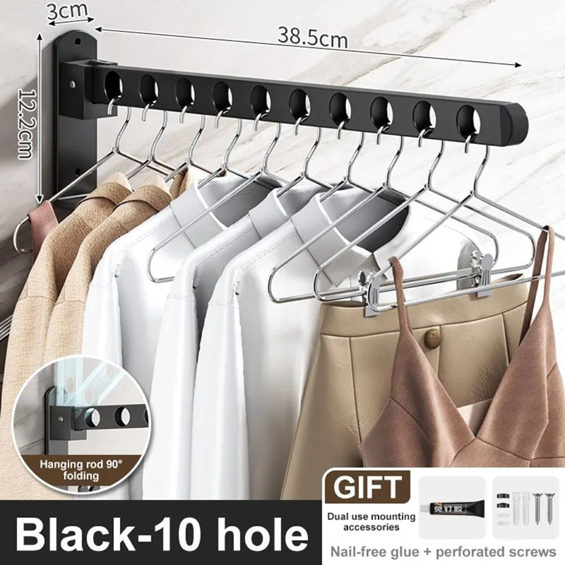 An der Wand montierter Kleiderbügel ohne Stanzen, Wäscheständer aus Edelstahl, zusammenklappbar, einziehbarer Haken, platzsparend, Heimbedarf: Licht Gelb