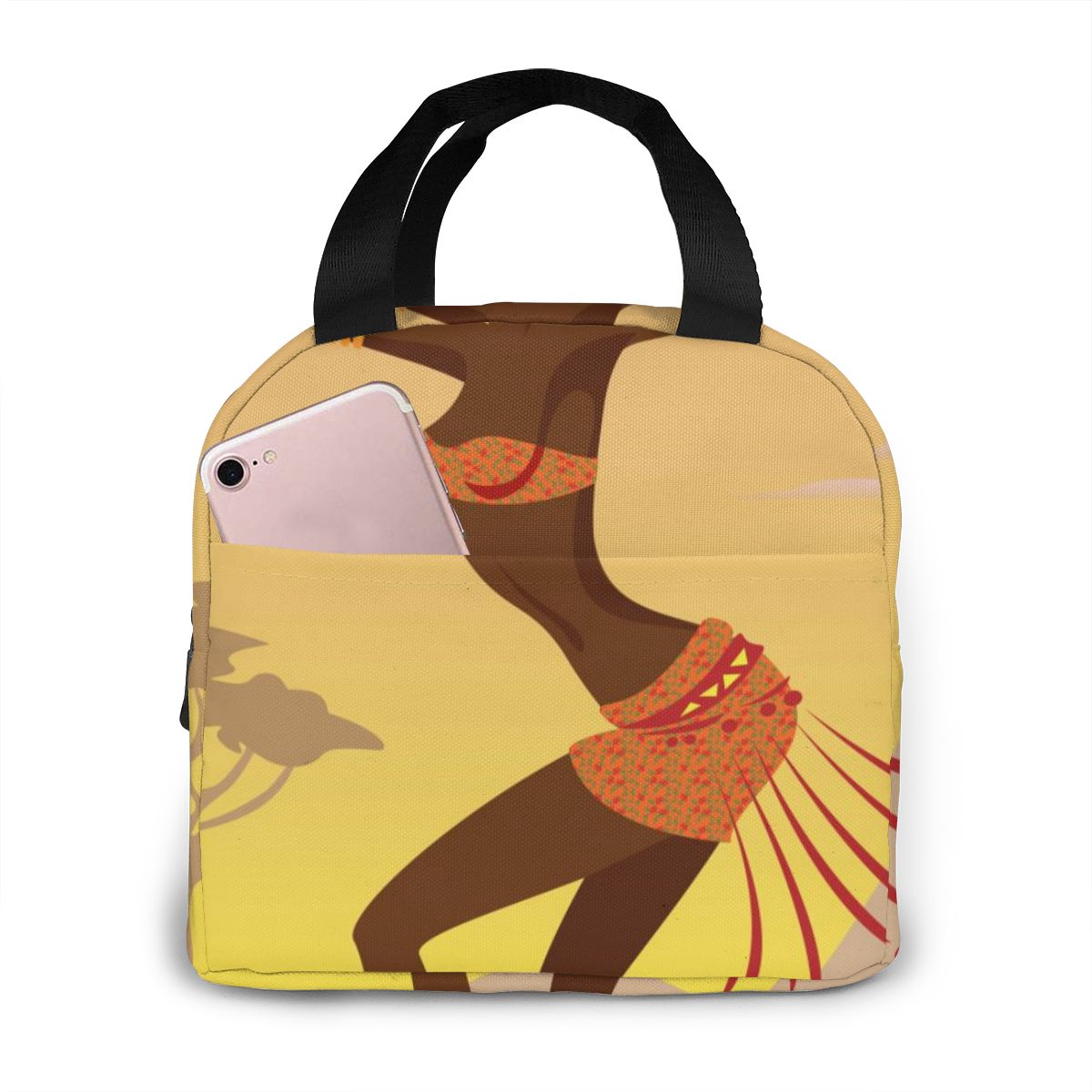 Afrikaanse Vrouw Lunch Tas Draagbare Geïsoleerde Thermische Cooler Bento Lunchbox Tote Picknick Opbergtas Pouch: Black 5