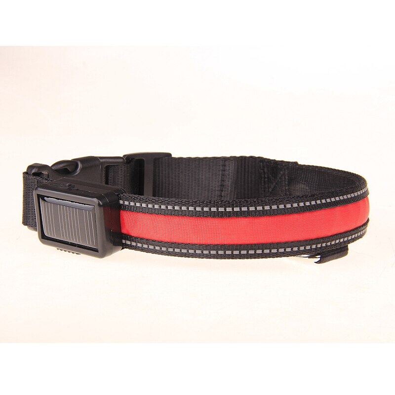 Hondenhalsband van nylon, lichtgevende zonne-led-hondenlamp, nachtveiligheid, gloeiend, knipperend led-hondenhalsband, oplaadbare led-hondenhalsband