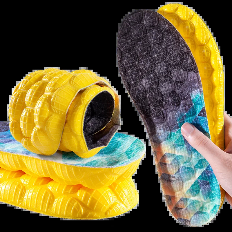 1Pair Yellow 4D Cloud Technologyt High Elasticity Sports Deodorant Insoles for Shoes PU Sole Breathe for Feet Men Running Insole