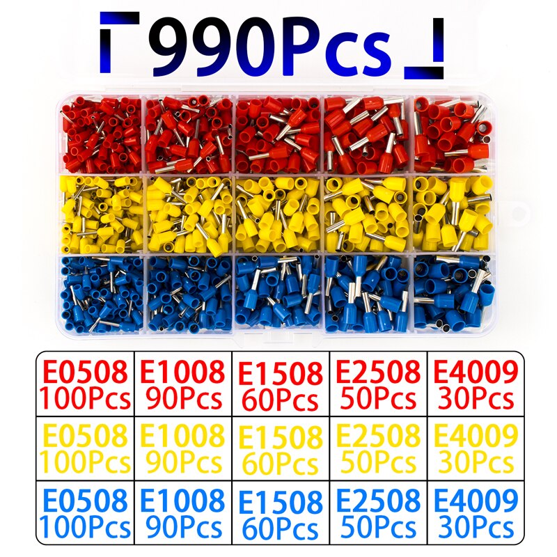 wire connect 400/415/750/900pcs-BOX Crimping tool Insulated connector Terminal Crimp Terminator cold pressed insulated terminal: 990PCS