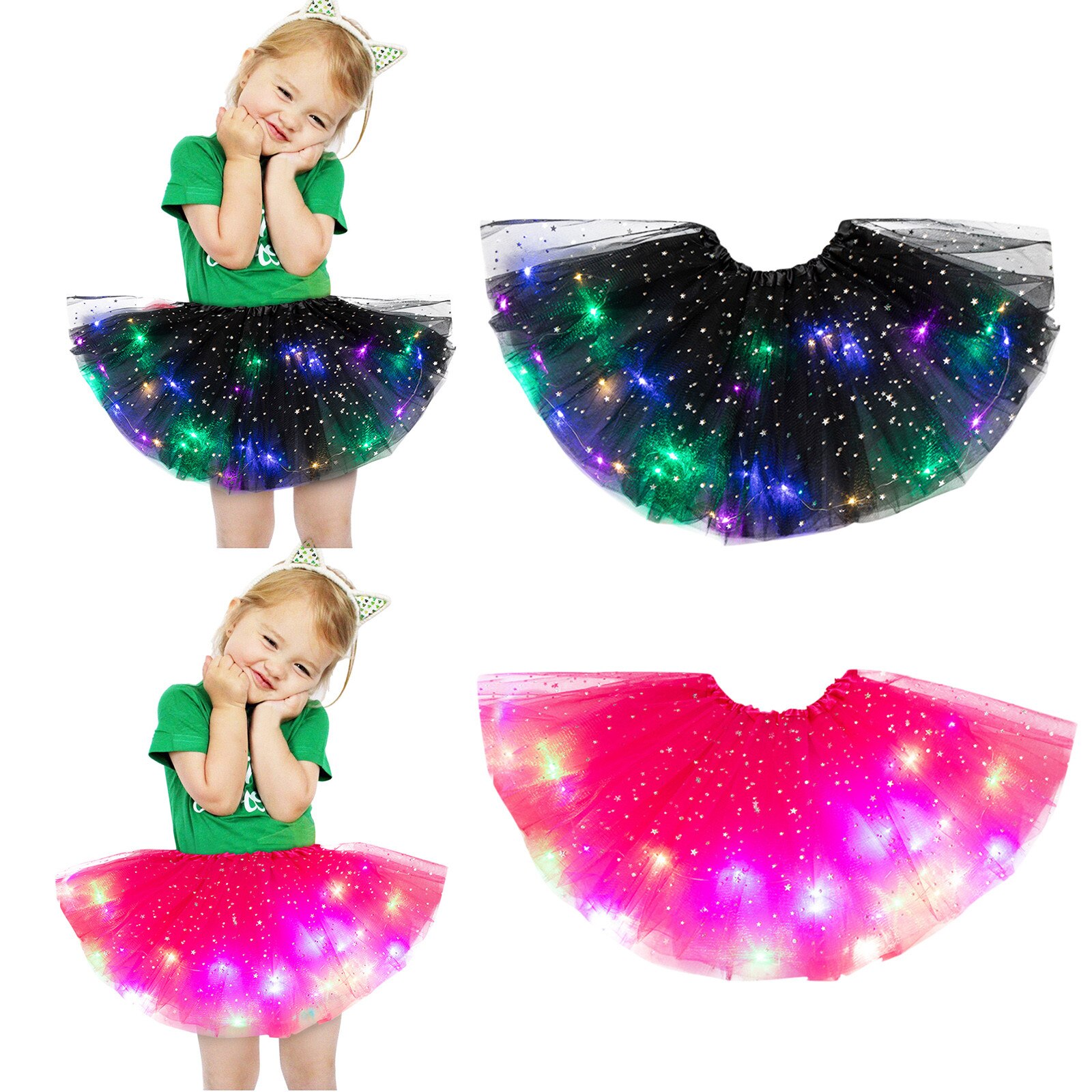 Kid Meisje Baby Tutu Rok Led Light Up Pettiskirt Ballet Kleding 2 Stuks Peuter Princess Party Dance Leuke Rokken Childrenclothing: I