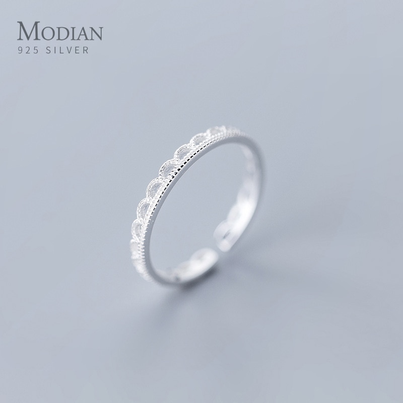 Anillo de Plata de Ley 925 con patrón de encaje ondulado geométrico de Modian para mujer, anillo de talla libre, joyería fina,