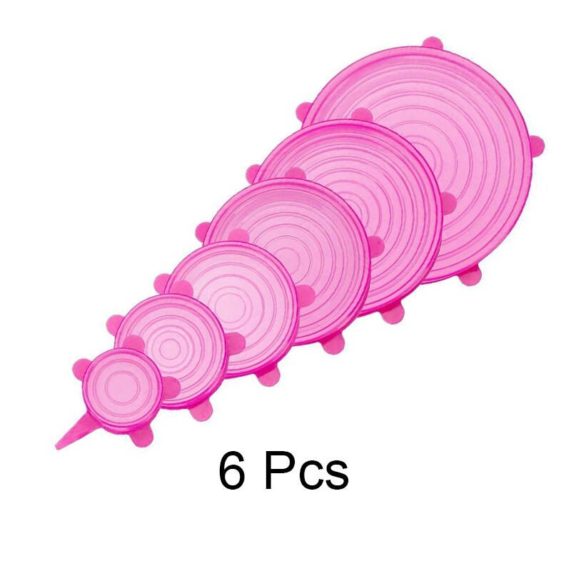 3/6/12 unids/set tapa de silicona Universal para alimentos tapas de silicona para utensilios de cocina olla reutilizable tapas para cocina Accesorios: 6pcs-pink