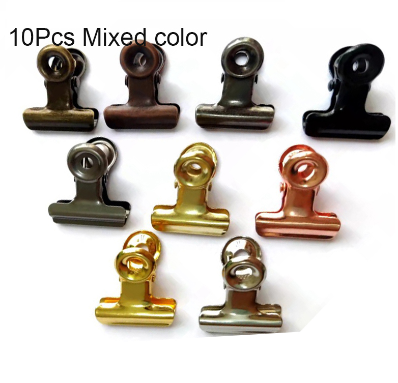 10Pcs Mini Bulldog Clips 22mm Metal Hinge Clips Stainless Steel Paper Binder Clamps For Tags Bags Shops Office Home Kitchen: Gold