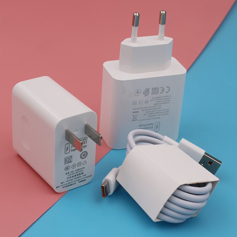 Huawei P50 Pro Charger 66W Eu Snel Opladen Adapter Reizen Supercharge Usb 6A Type C Kabel Voor Mate 40 pro P40 P30 Pro Nova 9 8