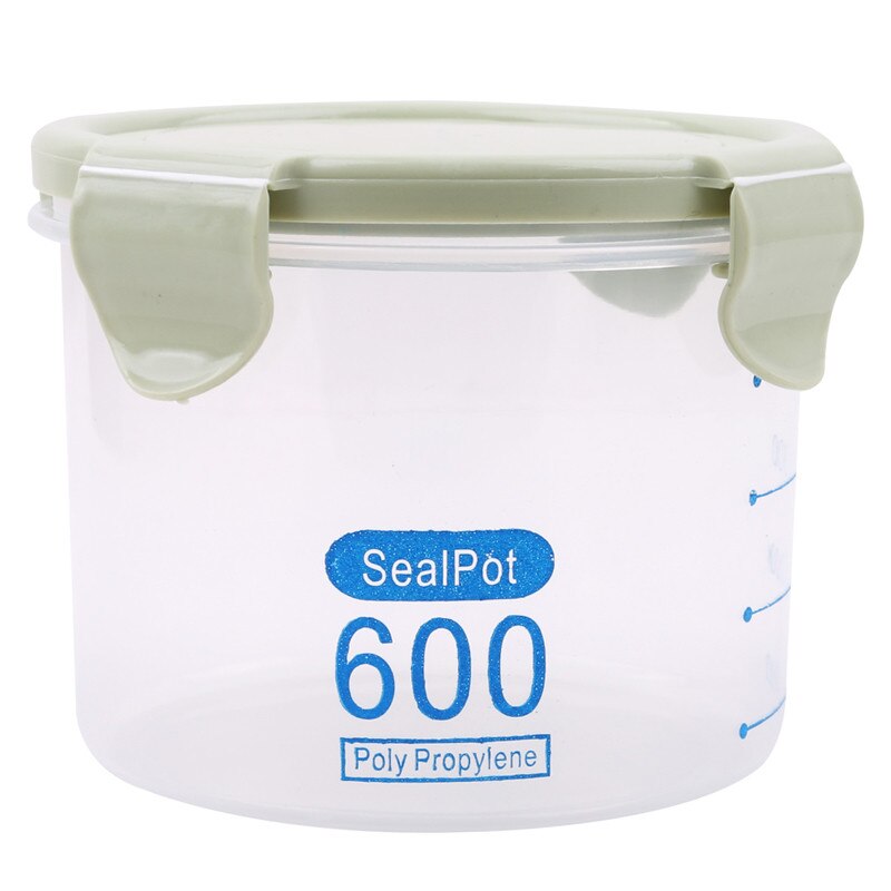 Kitchen Plastic Sealed Jar Storage Box Transparent Food Can Keep Fresh Fresh Transparent Container Can: green 600ml