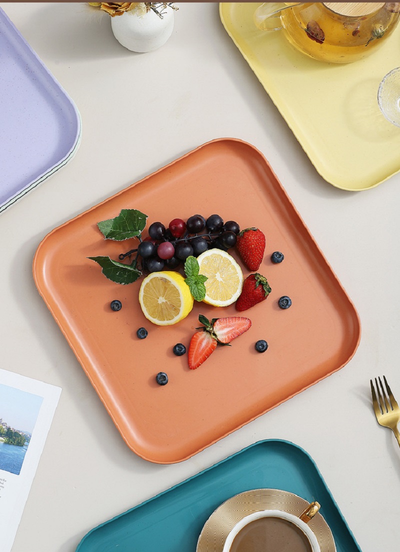 Inyahome Set of 1/4/10 Wheat Straw Square Dinner Dish Snack Dessert Plates for Vegetable Fruit Cake Bread Serving Plate Tray