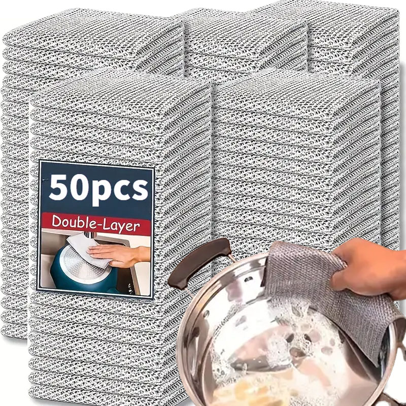 50/1 Stuks Magic Vaatdoek Zilver Draad Doekjes Keuken Schotel Pot Washandje Dubbelzijdig Verdikte Handdoeken staaldraad Vodden