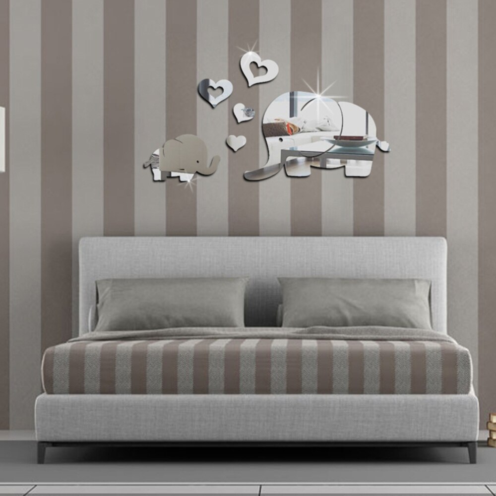 6 Pcs Mirror Wall Stickers Cute Mirror Decal Cartoon Elephant 3D Mirror Removable Wall Decal Sticker DIY Home Decoration