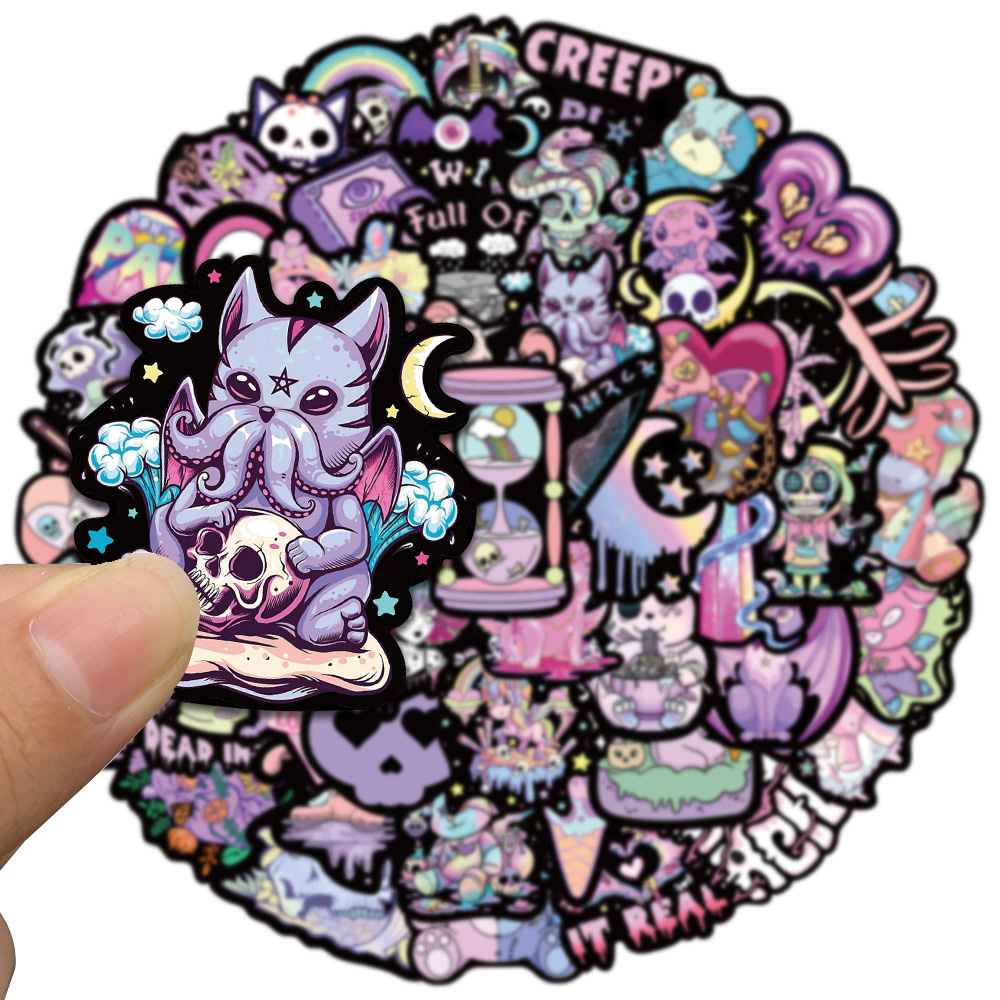 56 pièces effrayant mignon ténèbres gothique dessin animé crânes autocollants pour ordinateur portable téléphone bagages tasse étanche Graffiti vélo voiture décalcomanies