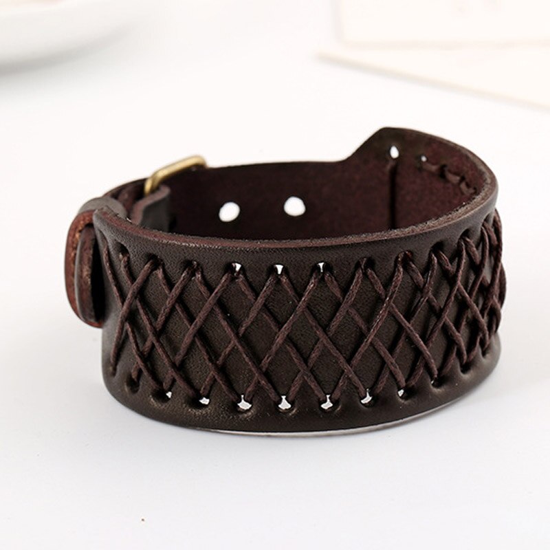 Casual Style Men Bracelets Jewelry Cord Braid Wrap Leather Bracelet Bangles 3 Colors Gold Plate Belt Buckle Valentine's Day: brown