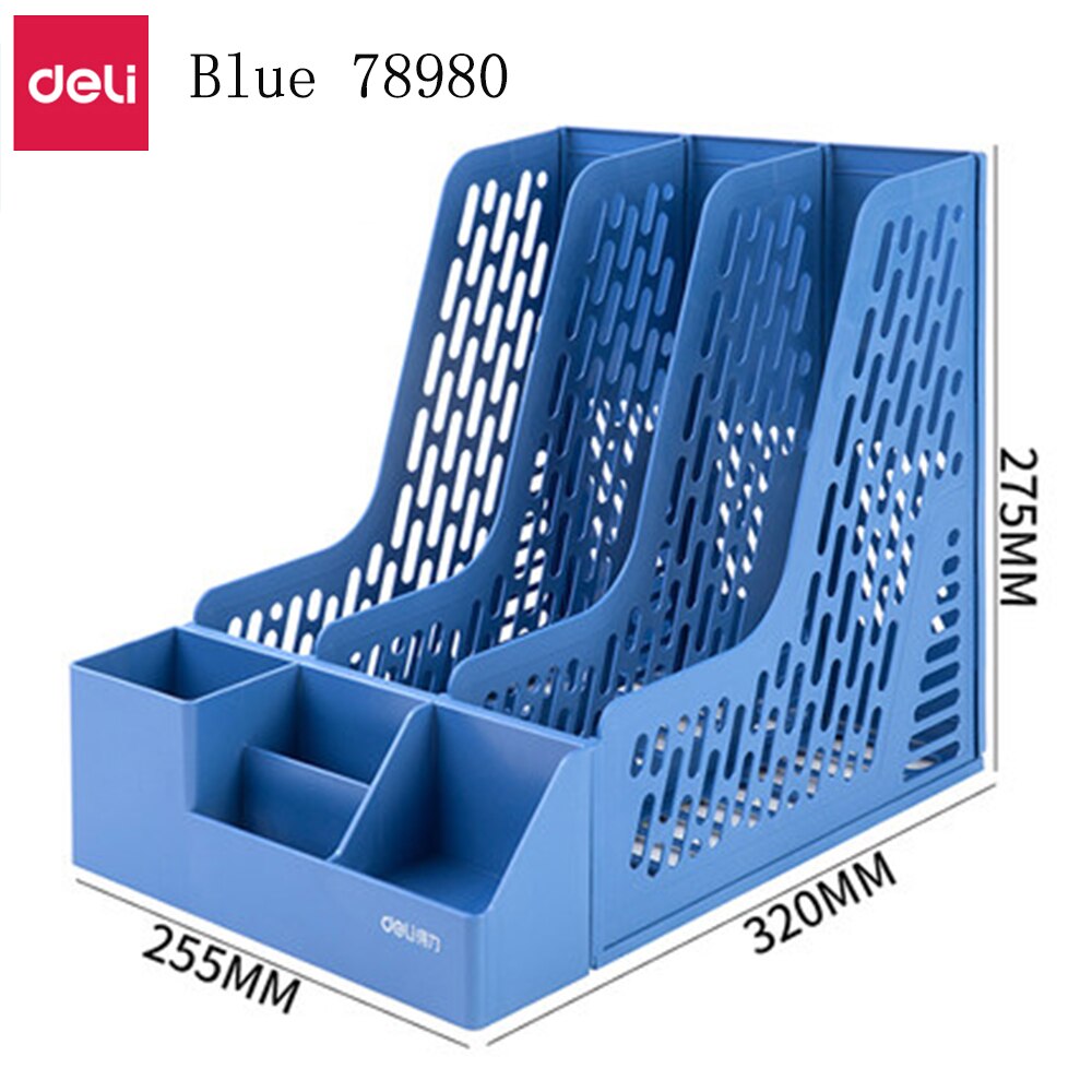 Deli Thickened Folder Storage Box File Rack Multi-layer Vertical Book Shelf Book Stand Desktop Office Supplies File Frame Basket: Blue 78980