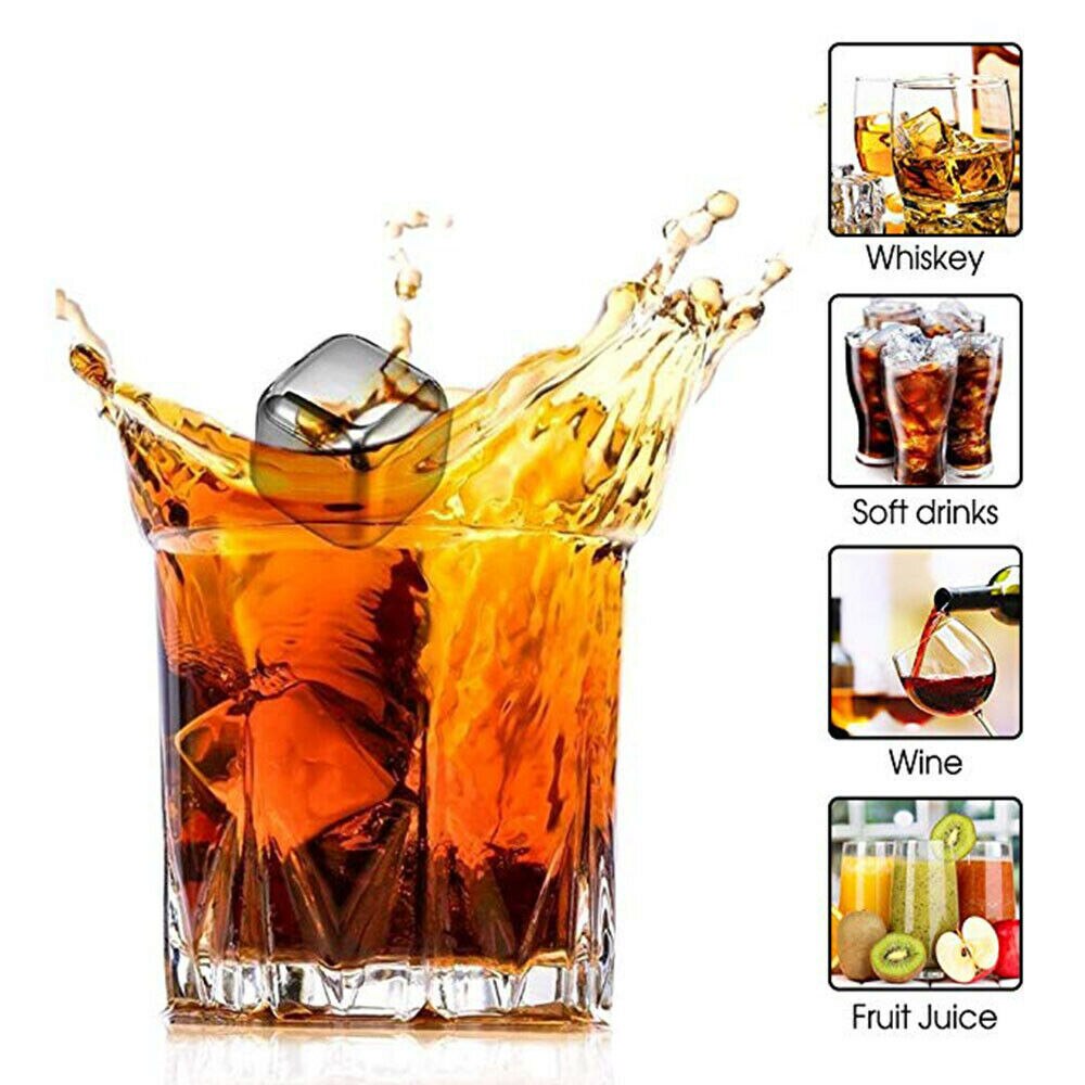 Whisky Stones Ice Cubes Set Reusable Food Grade Stainless Steel Wine Cooling Cube Chilling Rock Party Bar Tool
