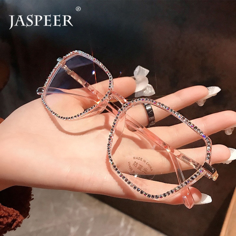 Jaspair luxe diamant Anti bleu lunettes femmes strass ordinateur lunettes hommes bleu lumière bloquant les cadres de lunettes