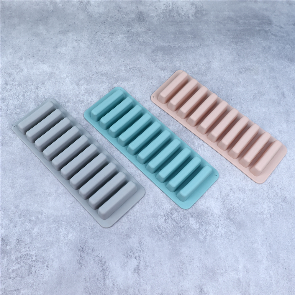 10 agujeros formas de silicona tira larga dedo galleta molde de silicona horno pastel Puff molde para cubitos de hielo bandeja utensilios para hornear DIY herramientas para hornear: Rosa