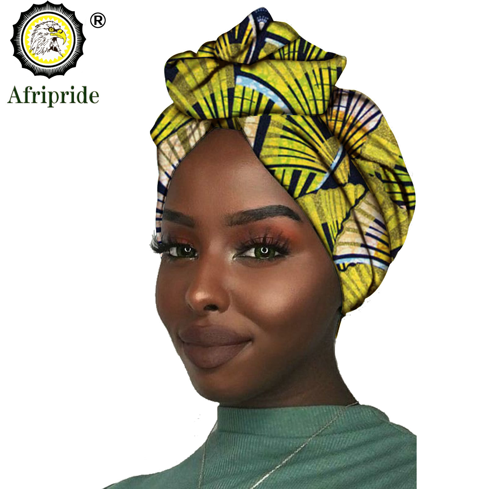 Nueva africana, diadema para mujer, tela de cera de algodón, pañuelo tradicional para la cabeza, turbante, cera de algodón puro AFRIPRIDE S001: Oro