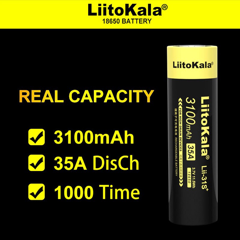 Liitokala lii31s 18650 bateria de lítio 3.7vli-íon recarregável bateria luz farol tocha lanterna 18650 bateria