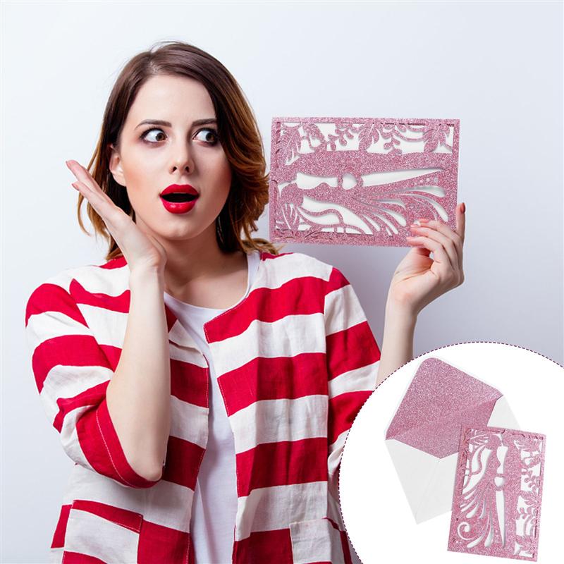 5pcs Wedding Invitations Bride Groom Lovely Paper Invitations Cards