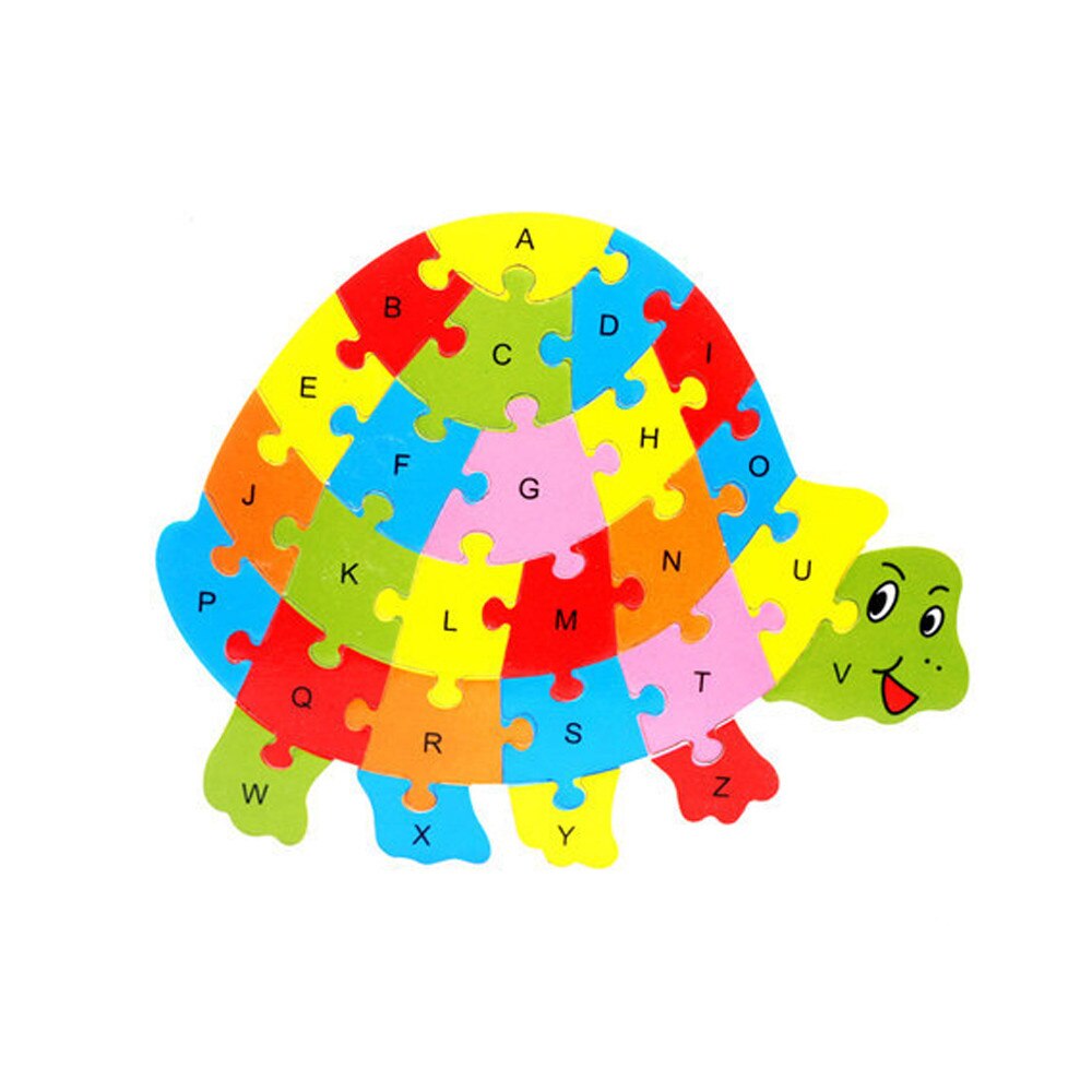 Kids Baby Wooden Wood Animal Puzzle Numbers Alphabet Learning Educational Toy develop counting and identify colours: E