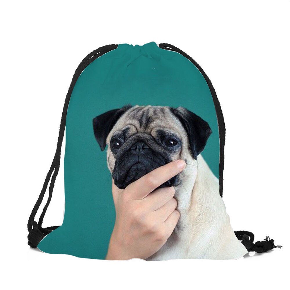 Pug Dog-Mochila con estampado 3D para mujer y niña, bolsa de viaje con cordón, de poliéster ecológico,: 005